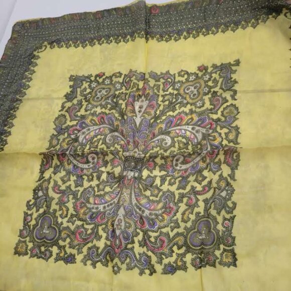 Vintage Silk Ornate Yellow and black/Navy Design - Picture 2 of 4